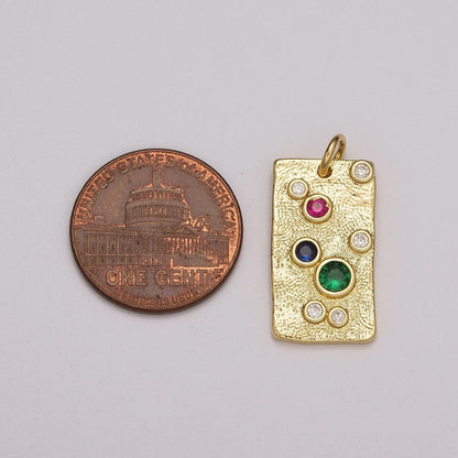 Gold Charm, Rainbow Bubble Charm, Bubble Pendant, Bubble Tag Charm, Tiny Bubble Rectangle Charm 14k Gold Filled Charm M-526