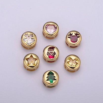 Gold Christmas Bead Spacer For Bracelet Making - Christmas Jewelry Supplies Gift - Santa Raindeer Bow Christmas Tree Star Snowflake Heart Bead with Cubic Zirconia B-766 to B-772