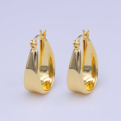 Gold Chubby Chunky U Curved Dome Hoop Latch Earrings | AD-211