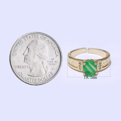 Gold Chunky Ring, Statement Ring, Green Cat Eye Stone Ring, Stackable Ring Thick Gold Ring Open Adjustable O-926