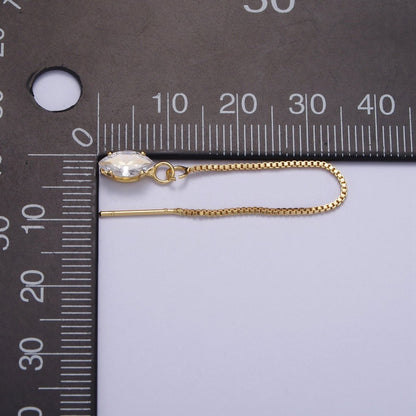 Gold Clear Marquise Cubic Zirconia Box Chain Threader Womens Earrings | AE1016