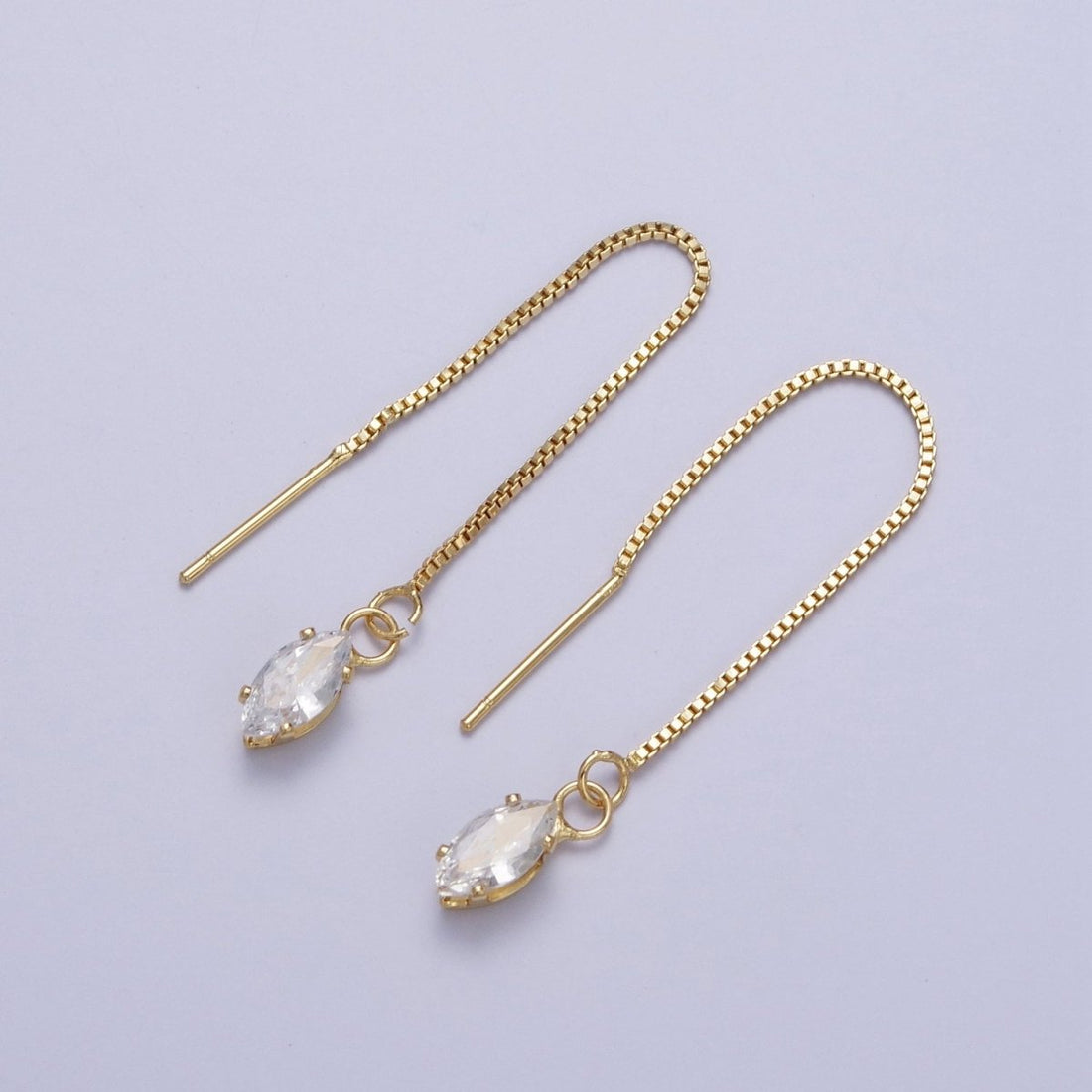 Gold Clear Marquise Cubic Zirconia Box Chain Threader Womens Earrings | AE1016
