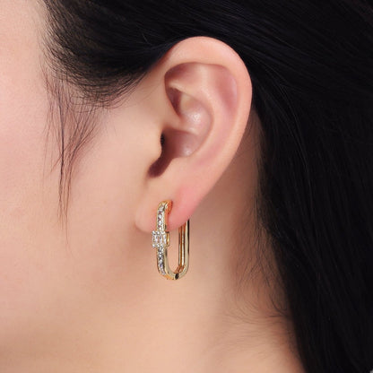 Gold Clear Round Baguette CZ Lined Oblong U-Shaped Hoop Earrings | AB375