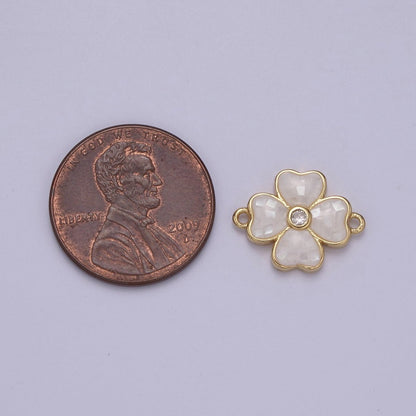 Gold Clover Charm Connector Silver White Shell Lucky Flower Leaf Shaped Connector with 2 Hole - Jewelry Supplies F-705 F-706