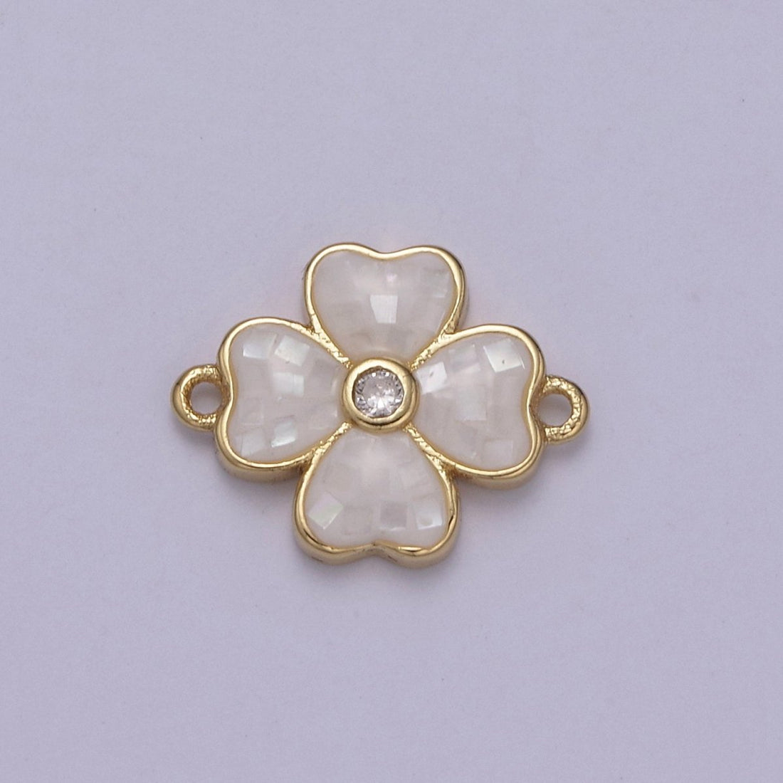 Gold Clover Charm Connector Silver White Shell Lucky Flower Leaf Shaped Connector with 2 Hole - Jewelry Supplies F-705 F-706