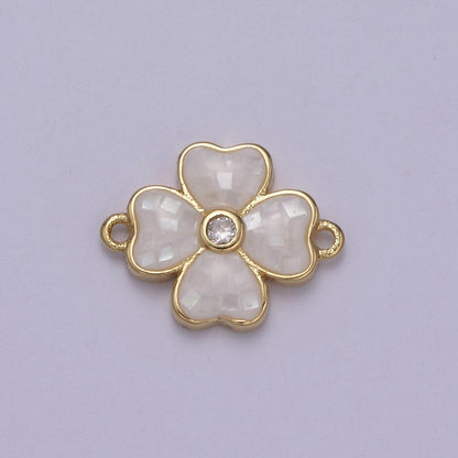 Gold Clover Charm Connector Silver White Shell Lucky Flower Leaf Shaped Connector with 2 Hole - Jewelry Supplies F-705 F-706