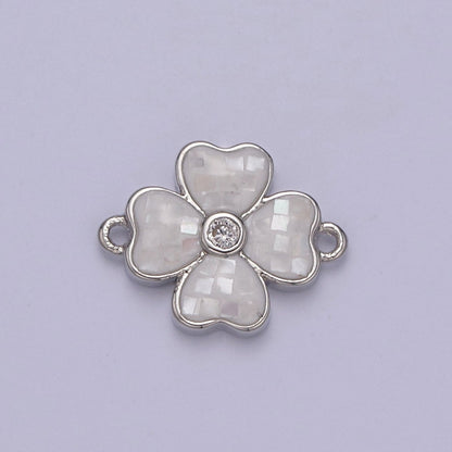 Gold Clover Charm Connector Silver White Shell Lucky Flower Leaf Shaped Connector with 2 Hole - Jewelry Supplies F-705 F-706
