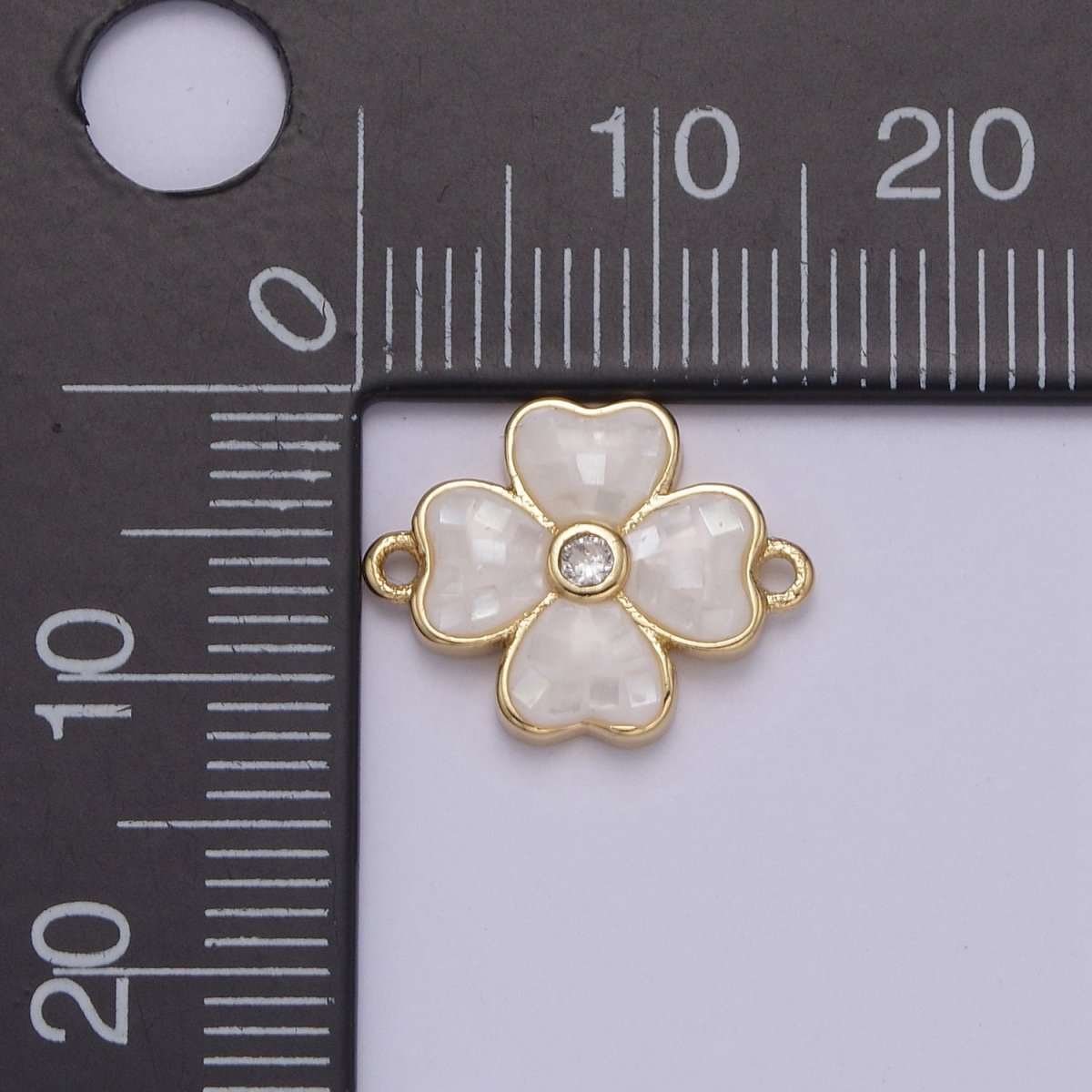 Gold Clover Charm Connector Silver White Shell Lucky Flower Leaf Shaped Connector with 2 Hole - Jewelry Supplies F-705 F-706