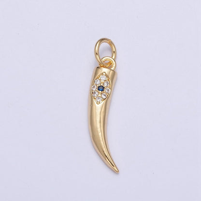 Gold Cornicyll Horn Micro Paved CZ Evil Eye Charm | X-115