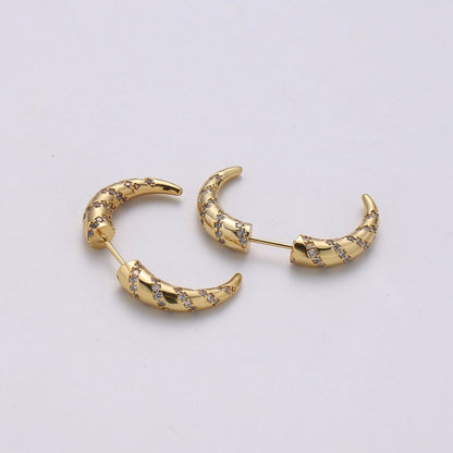 Gold Crescent moon earrings / Horn earrings / Half Moon Earrings / Celestial Stud earrings Micro Pave Earring Boho earrings Gift For Her, K-567