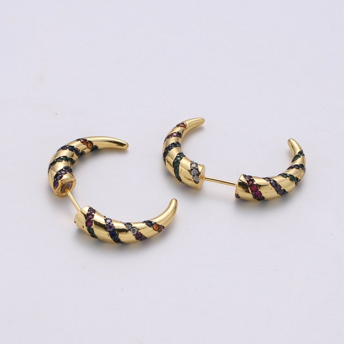 Gold Crescent moon earrings / Horn earrings / Half Moon Earrings / Celestial Stud earrings Micro Pave Earring Boho earrings Gift For Her, K-567