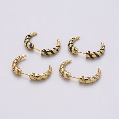 Gold Crescent moon earrings / Horn earrings / Half Moon Earrings / Celestial Stud earrings Micro Pave Earring Boho earrings Gift For Her, K-567