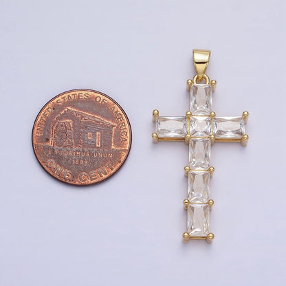 Gold Cross Pendant with Emerald Cut CZ Diamond for Religious Jewelry Charm AA255