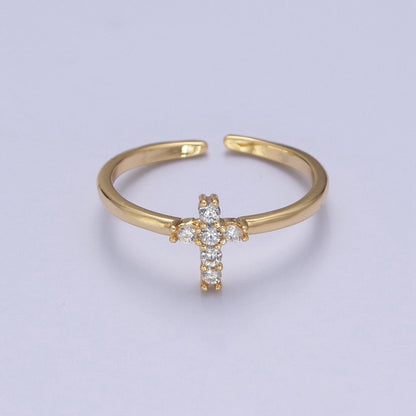 Gold Cross Ring Stacking 14K Gold Filled Ring CZ Dainty Cross Ring O-2140