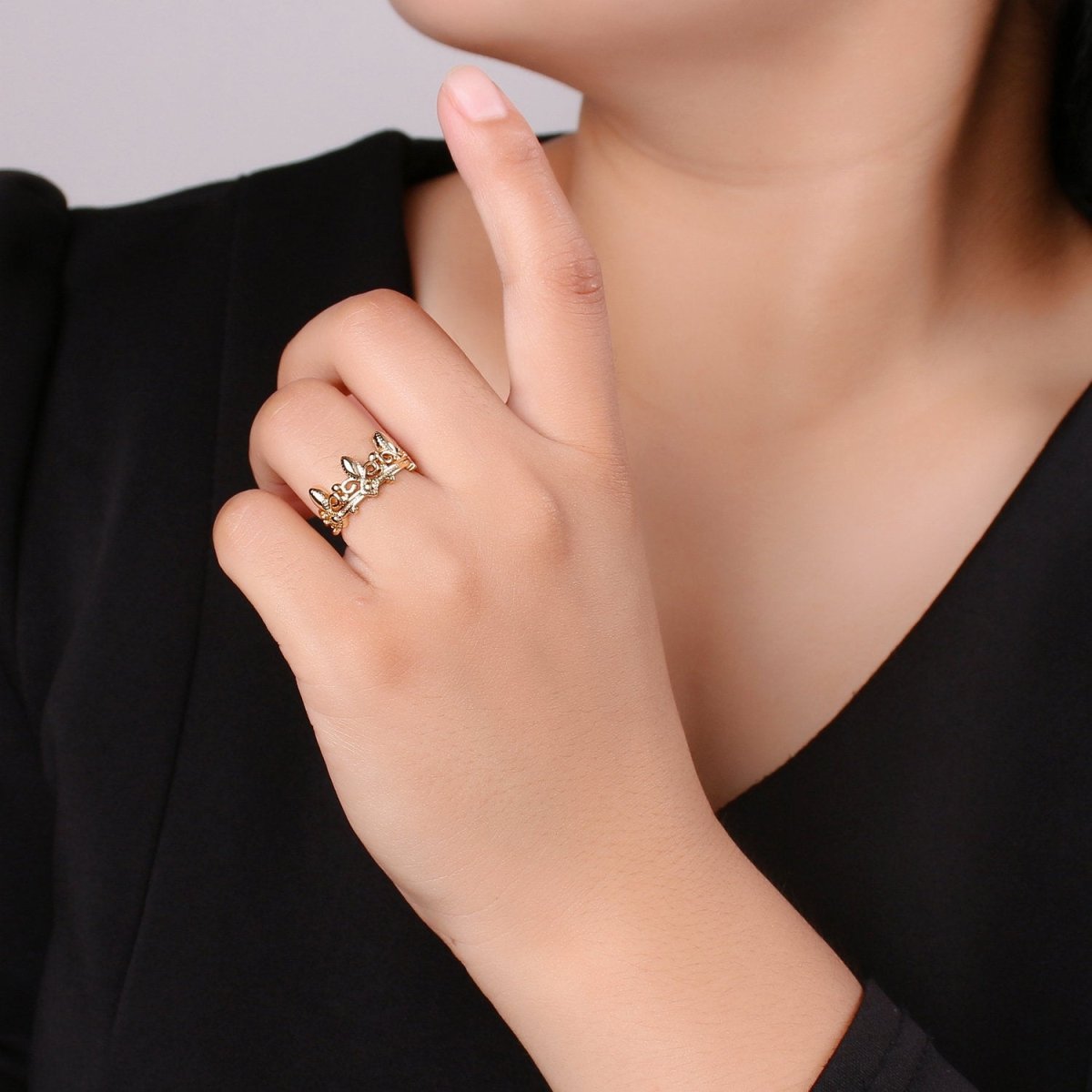 Gold Crown Ring, Statement Ring, Chunky Tiara Ring, Stackable Ring Thick Gold Ring Antique Victorian Gold Ring adjustable| R-009 R-010