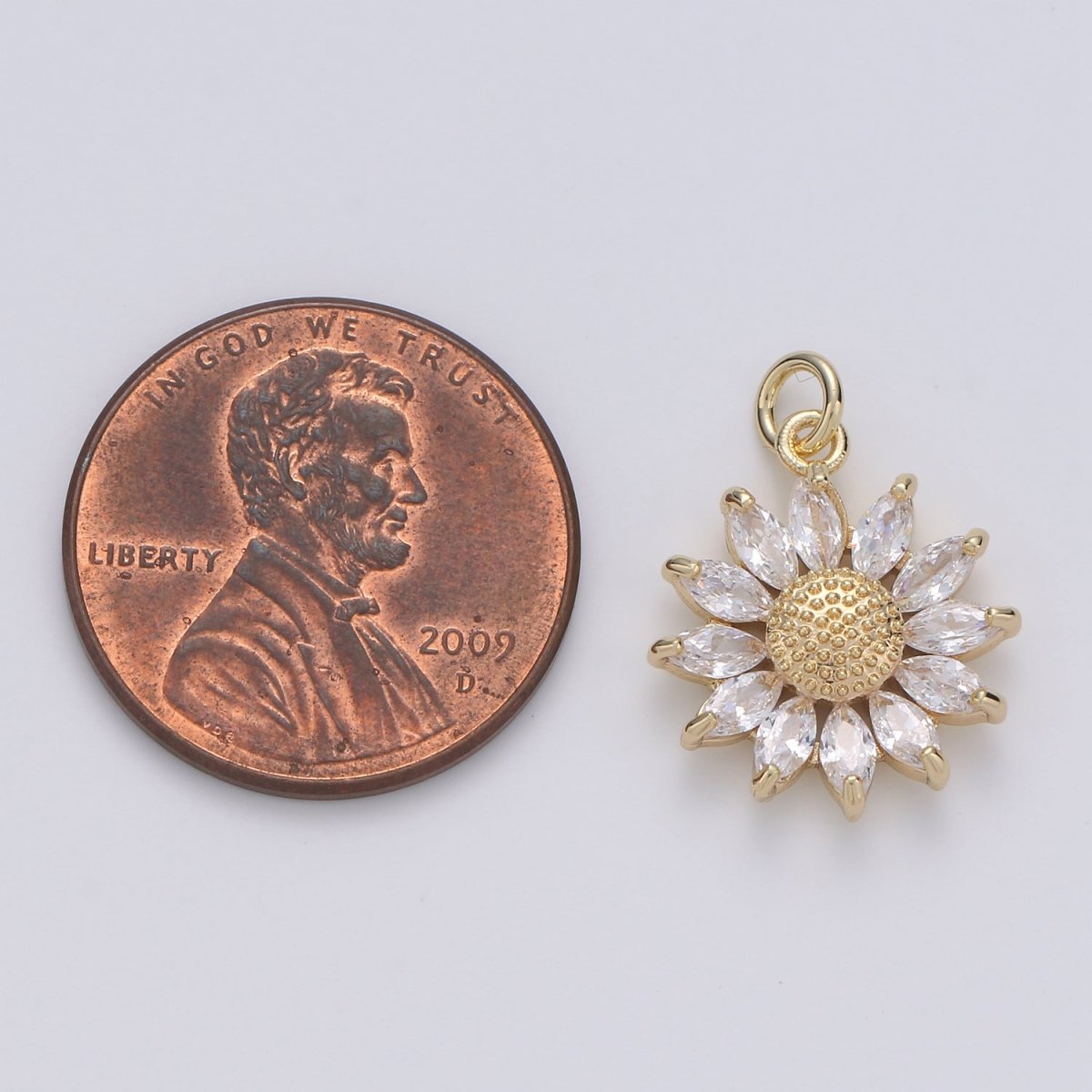 14K Gold Filled Marquise CZ Petal Sunflower Charm in Gold &amp; Silver | D483 D320