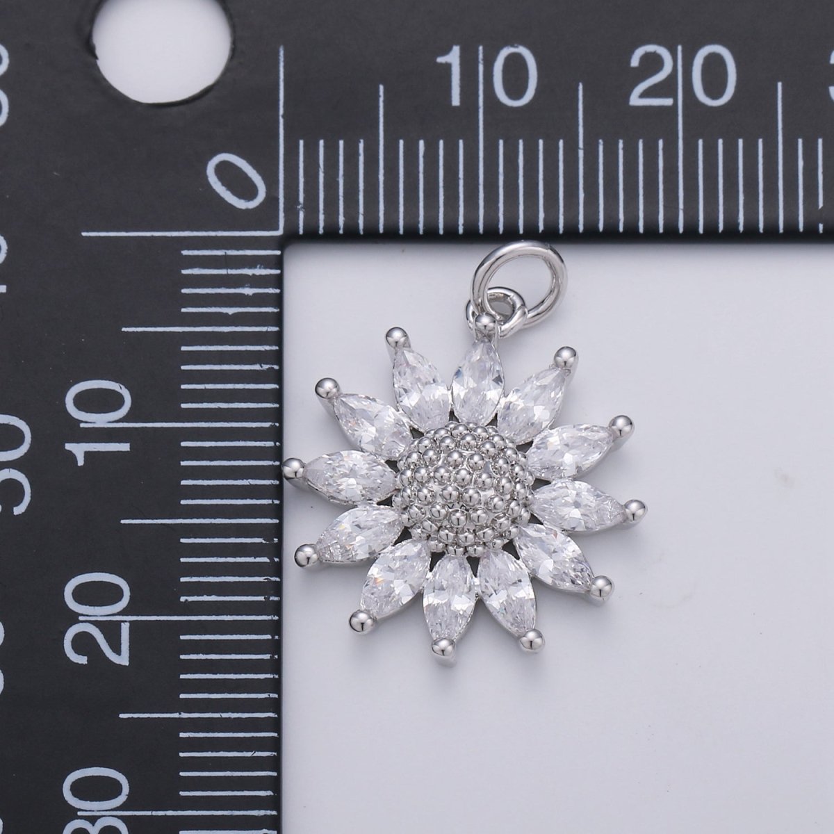 14K Gold Filled Marquise CZ Petal Sunflower Charm in Gold &amp; Silver | D483 D320