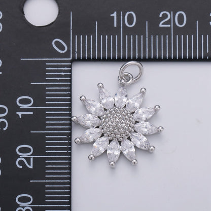 14K Gold Filled Marquise CZ Petal Sunflower Charm in Gold &amp; Silver | D483 D320