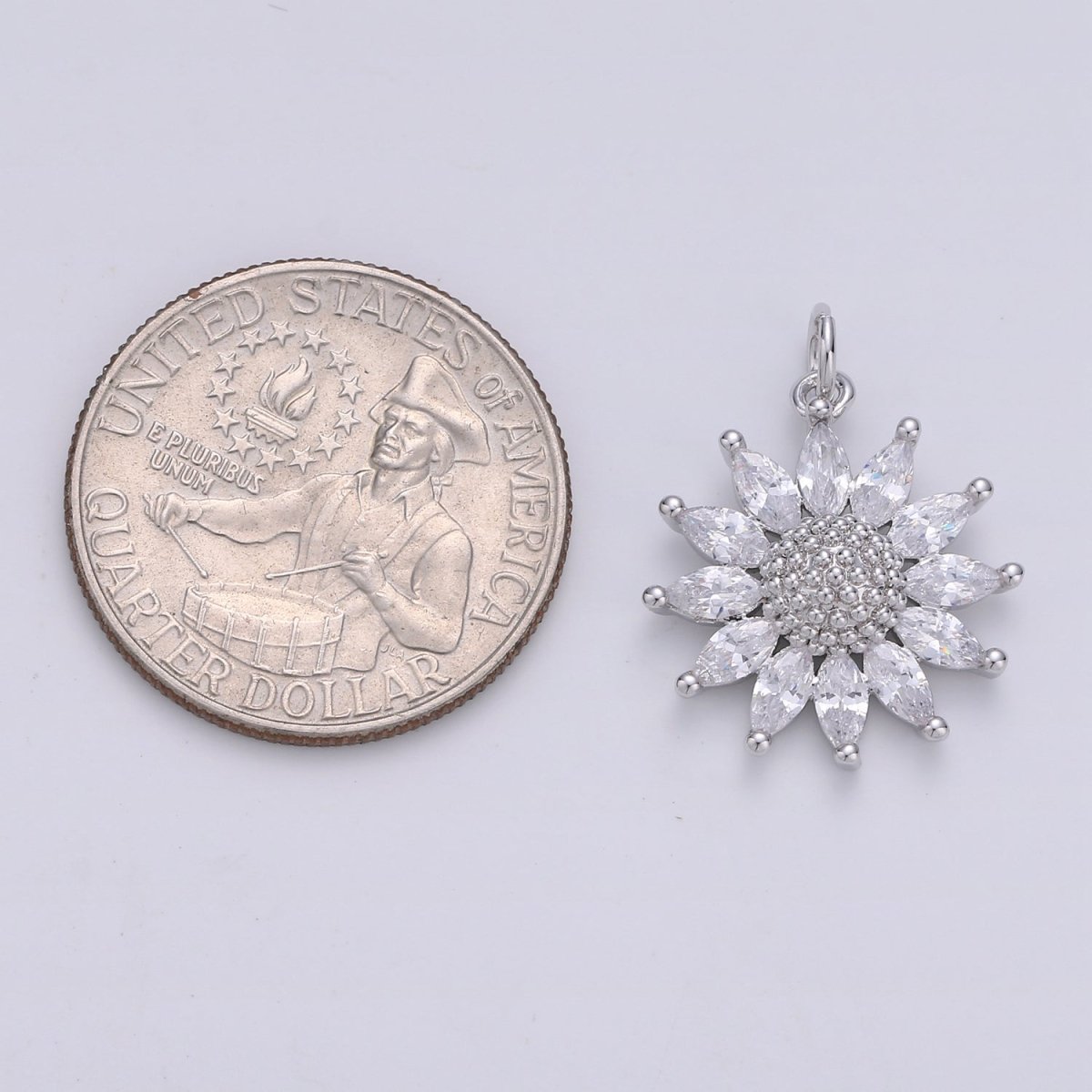 14K Gold Filled Marquise CZ Petal Sunflower Charm in Gold &amp; Silver | D483 D320