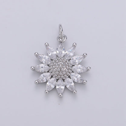 14K Gold Filled Marquise CZ Petal Sunflower Charm in Gold &amp; Silver | D483 D320