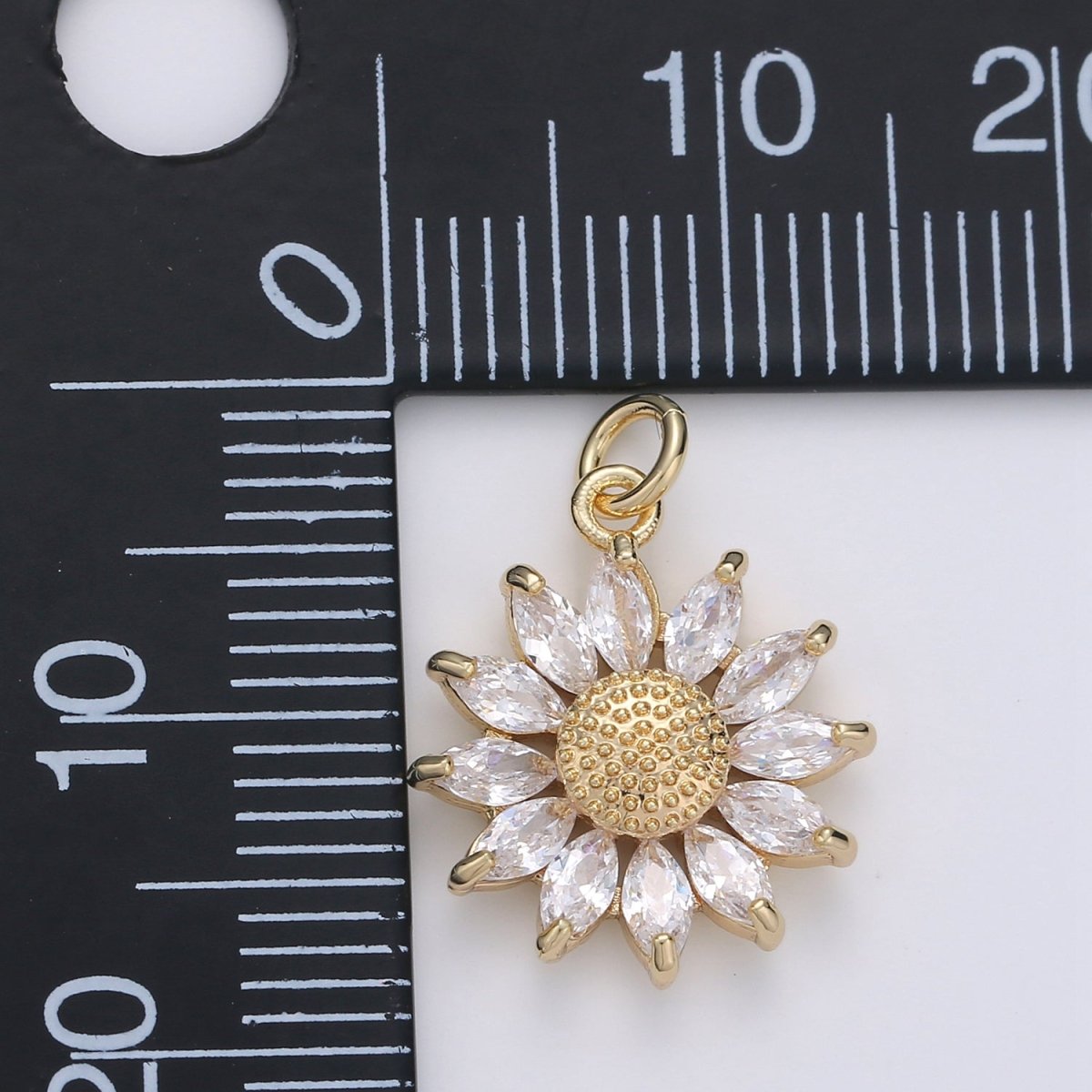 14K Gold Filled Marquise CZ Petal Sunflower Charm in Gold &amp; Silver | D483 D320