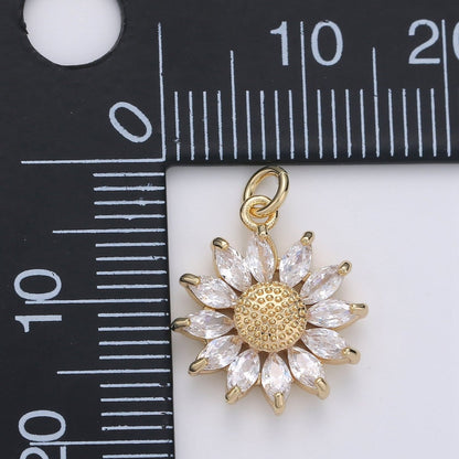 14K Gold Filled Marquise CZ Petal Sunflower Charm in Gold &amp; Silver | D483 D320