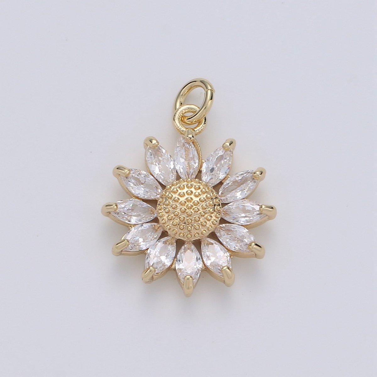 14K Gold Filled Marquise CZ Petal Sunflower Charm in Gold &amp; Silver | D483 D320