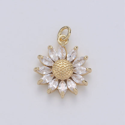 14K Gold Filled Marquise CZ Petal Sunflower Charm in Gold &amp; Silver | D483 D320