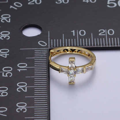 Gold Cubic Cross Huggie Earring Religious Hoop Earring Jewelry AD-049