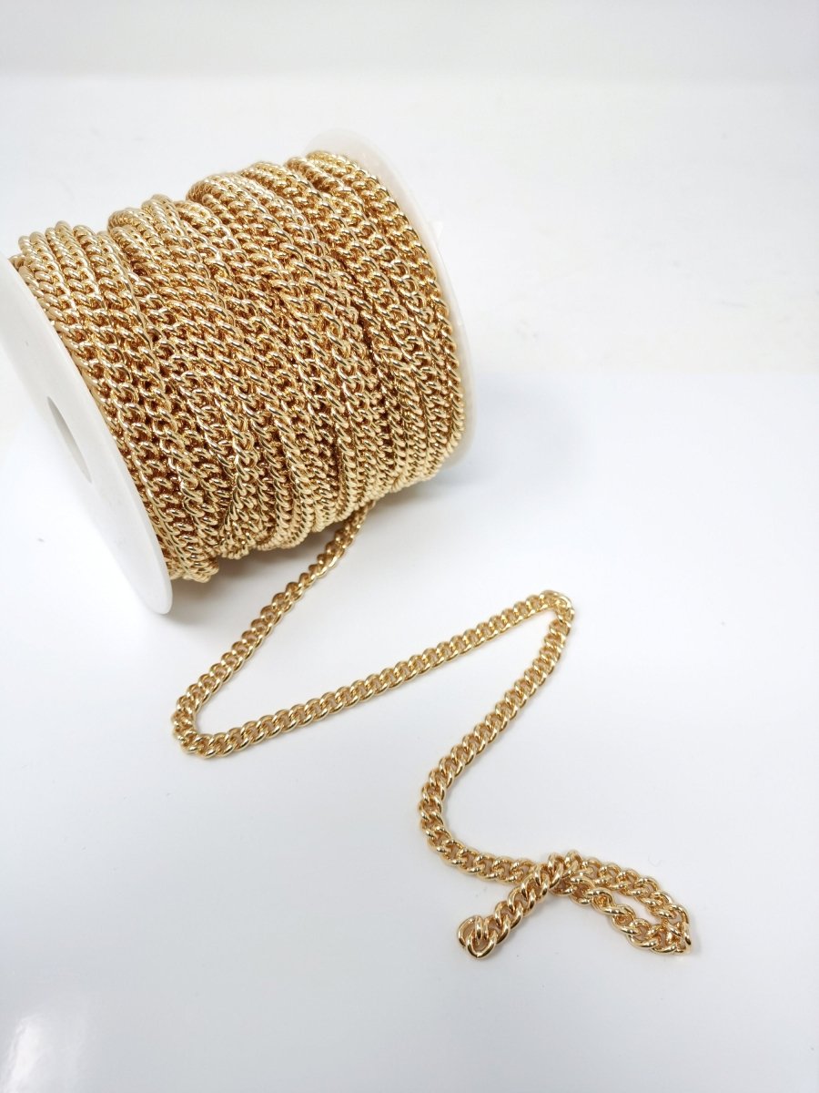 Gold Curb Chain, Bulk CURB Chain, Unfinished Curb Chain, 24K Gold Filled Curb Chain, 5mm Width For Necklace Component | ROLL-075