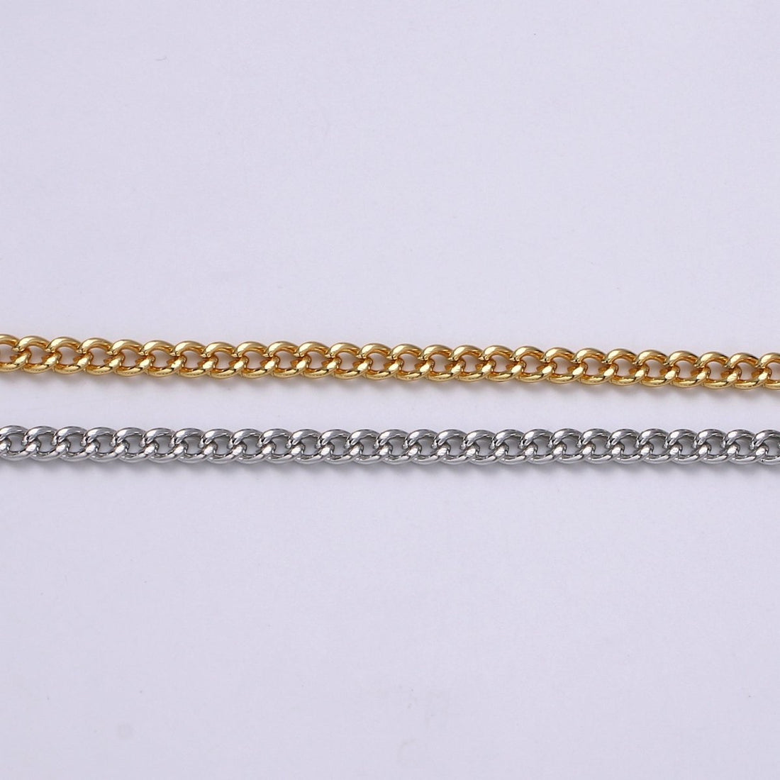 Gold CURB Chain by Yard, Wholesale Bulk Roll Chain For Jewelry Making, Width 2.9mm, 24K Gold Plated, White Gold Plated Matte Unfinished Chain | ROLL-497, ROLL-498 Clearance Pricing