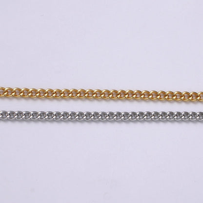 Gold CURB Chain by Yard, Wholesale Bulk Roll Chain For Jewelry Making, Width 2.9mm, 24K Gold Plated, White Gold Plated Matte Unfinished Chain | ROLL-497, ROLL-498 Clearance Pricing