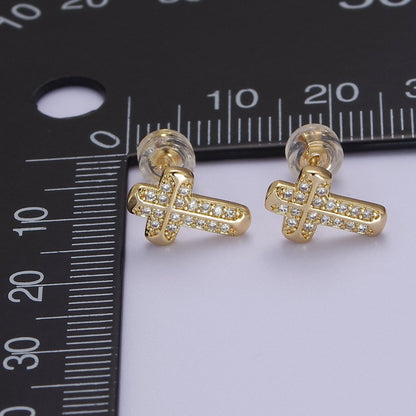 Gold CZ Cross Stud Earring V-097