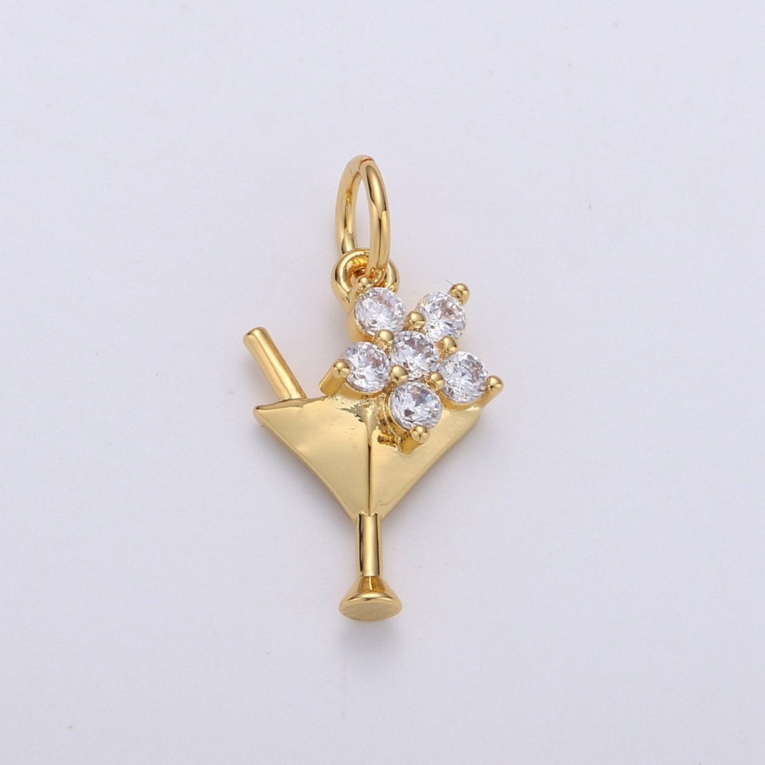 Gold CZ Martini Charm with Cz Charm, Cubic Gold Drink Glass with Micro Pave Pendant, Silver Bar wine Charm Pendant in 24k gold Filled D-289