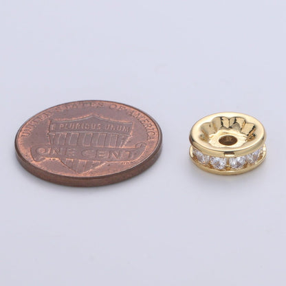 Gold CZ Micro Pave Spacer Beads, for DIY Beaded Bracelet Jewelry Charms Rondell Bead Spacer Bead Size 10mm Bead B-507