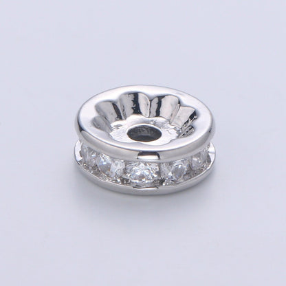 Gold CZ Micro Pave Spacer Beads, for DIY Beaded Bracelet Jewelry Charms Rondell Bead Spacer Bead Size 10mm Bead B-507