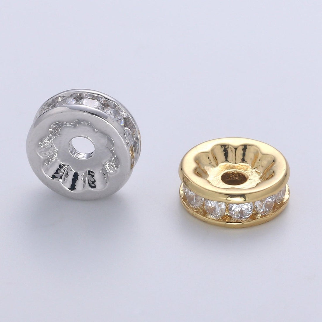 Gold CZ Micro Pave Spacer Beads, for DIY Beaded Bracelet Jewelry Charms Rondell Bead Spacer Bead Size 10mm Bead B-507