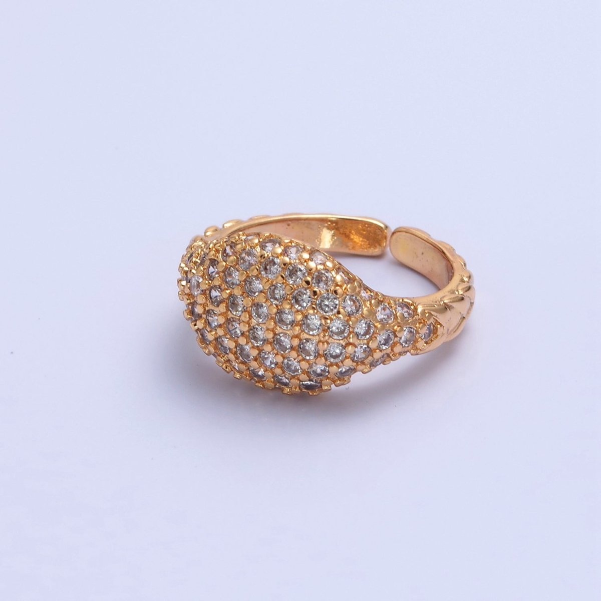 Gold CZ Pave Square Signet Midi Ring Diamond Signet Pinky Ring Open Adjustable O-2237