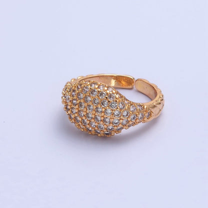 Gold CZ Pave Square Signet Midi Ring Diamond Signet Pinky Ring Open Adjustable O-2237