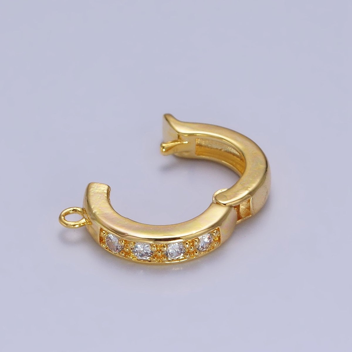 Gold CZ Pull Gate Ring Clasp, Fance Gate Clasp, Pull Clasp with Closed link for Charm Holder Necklace Jewelry Making Supply | Z-074 Z-075