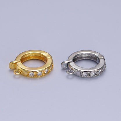 Gold CZ Pull Gate Ring Clasp, Fance Gate Clasp, Pull Clasp with Closed link for Charm Holder Necklace Jewelry Making Supply | Z-074 Z-075