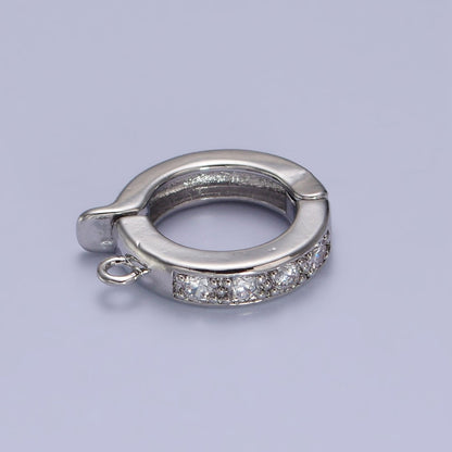 Gold CZ Pull Gate Ring Clasp, Fance Gate Clasp, Pull Clasp with Closed link for Charm Holder Necklace Jewelry Making Supply | Z-074 Z-075