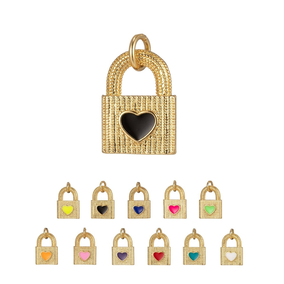 Gold Dainty Heart Padlock Charm Colorful Enamel Lock Charm for Necklace Bracelet Jewelry Making Black Blue Fuschia Green Yellow Pink M-265