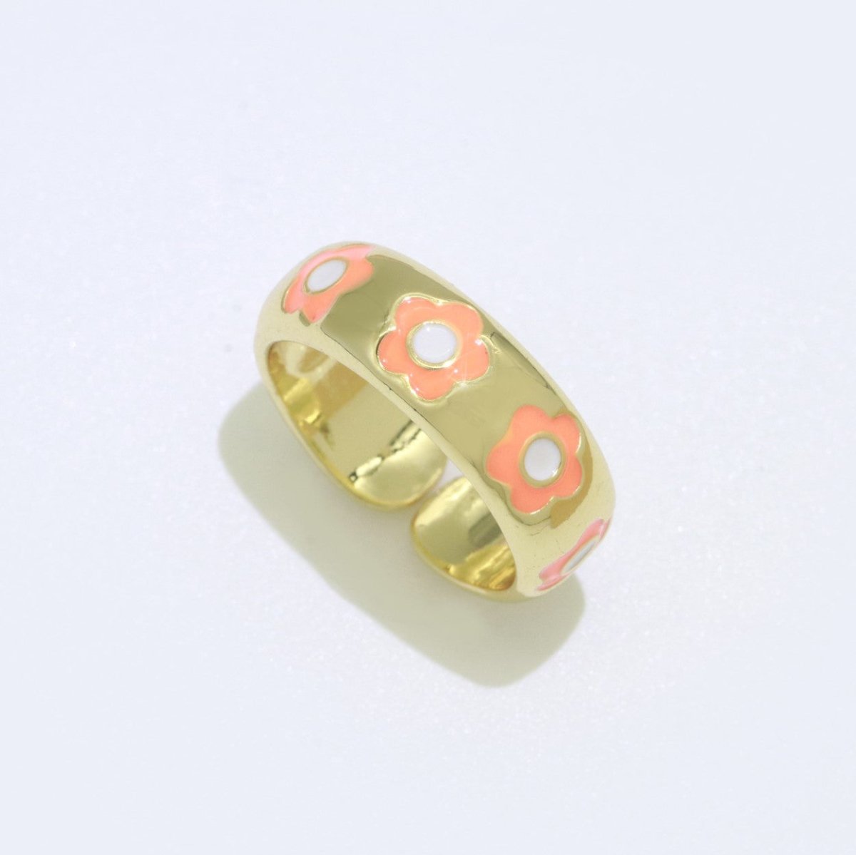 Gold Daisy Enamel Open Adjustable Ring Minimalist Jewelry Stackable Midi Ring S-021 ~ S-030