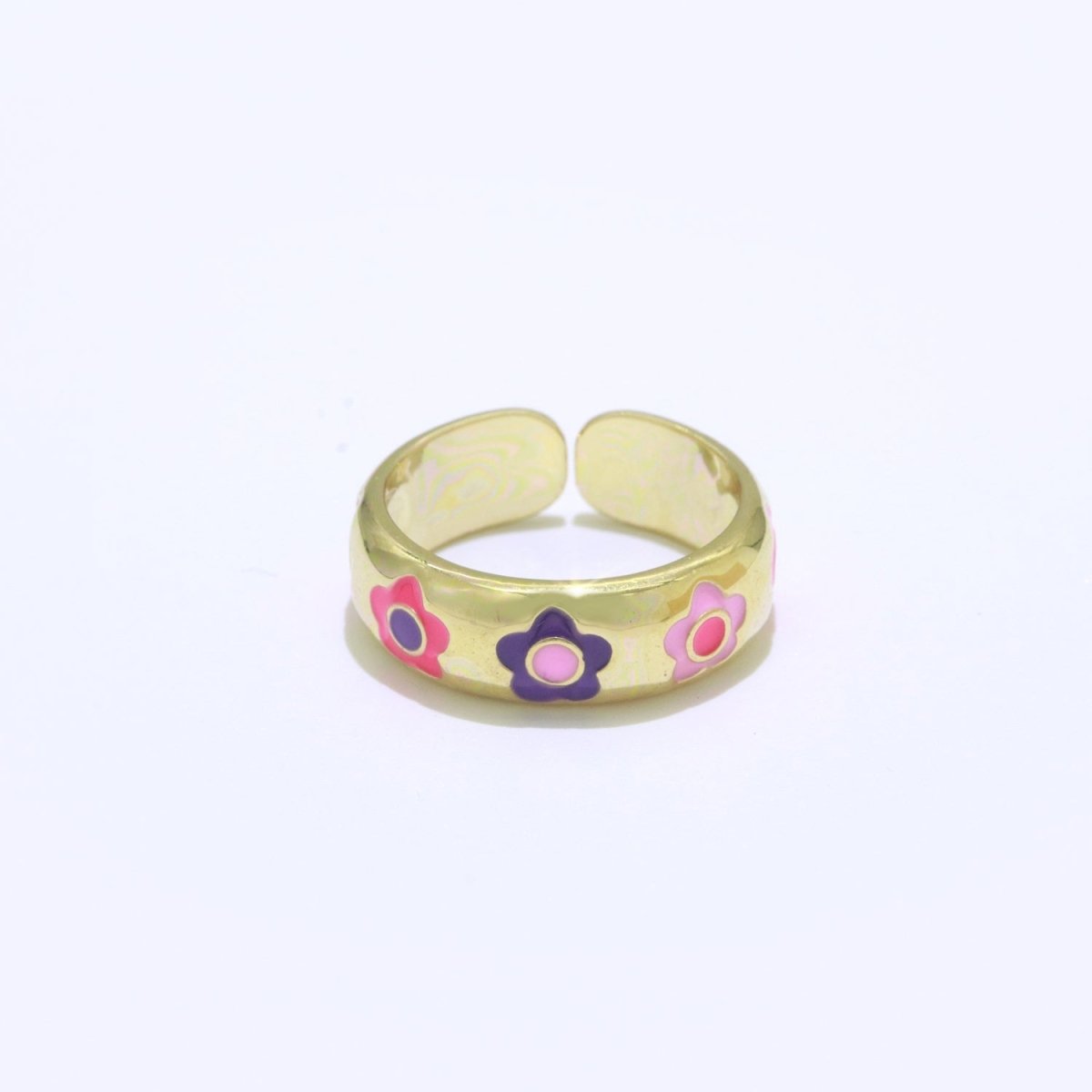 Gold Daisy Enamel Open Adjustable Ring Minimalist Jewelry Stackable Midi Ring S-021 ~ S-030