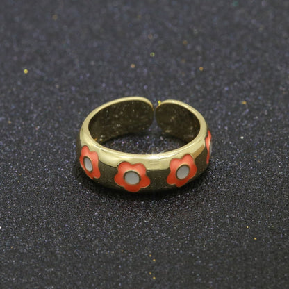 Gold Daisy Enamel Open Adjustable Ring Minimalist Jewelry Stackable Midi Ring S-021 ~ S-030