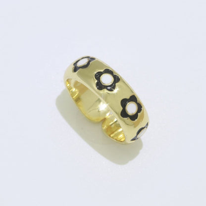 Gold Daisy Enamel Open Adjustable Ring Minimalist Jewelry Stackable Midi Ring S-021 ~ S-030