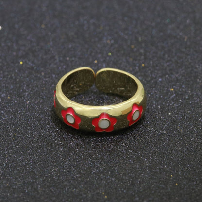 Gold Daisy Enamel Open Adjustable Ring Minimalist Jewelry Stackable Midi Ring S-021 ~ S-030