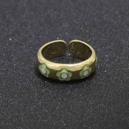Gold Daisy Enamel Open Adjustable Ring Minimalist Jewelry Stackable Midi Ring S-021 ~ S-030