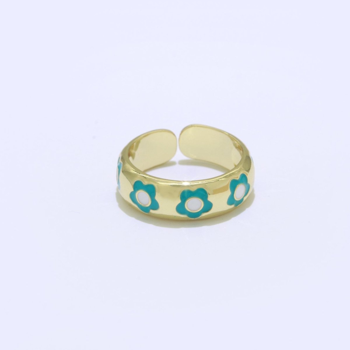 Gold Daisy Enamel Open Adjustable Ring Minimalist Jewelry Stackable Midi Ring S-021 ~ S-030